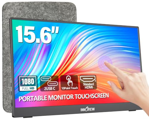 InnoView - 15.6 Inch 1080P 10 Point Portable Touch Screen Monitor with Protective Case, Built-in Stand, 1200:1, HDMI USB C, Travel Monitor for Laptop PC Mac