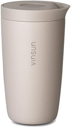 VINSUN Taza Térmica Café para Llevar 350ml - A Prueba de Fugas, Doble Pared, Acero Inoxidable, Bebidas Calientes y Frías - Vaso Termico con Cierre Quick Press