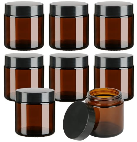 WELTOKE 8 Stück Bernsteinfarbene Cremedosen zum Befüllen, 120ml Amber Glas Leerdose, Kerzendosen Leer mit Deckel, Glasbehälter mit Deckel für Kosmetik, Creme, Lotionen, Ätherische Öle & Salben