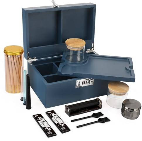 Coozyupper Large Bamboo Storage Box with Removable Tray Kit - Decorative Box Set, Glass Jars, and Accessories Wooden Storage Kit and Accessories Tool.Birthday Gifts