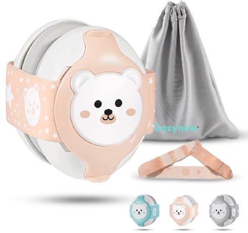 Cozynest Cascos Antiruido para Bebés 0-36 Meses con Reducción de Ruido de 25dB, Diseño de Oso y Diadema Ajustable - Orejeras Antiruido con Bolsa de Transporte (25dB + Cinta Extra, ROSA)