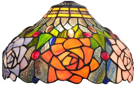 Lampenschirm im Tiffany-Stil, 30,5 cm, Ersatz-Lampenschirm aus Buntglas, schwarze Rosen, Deckenleuchtenschirm for Tischlampen, Pendelleuchte, Stehlampe, handgefertigt, Vintage, Heimdeko