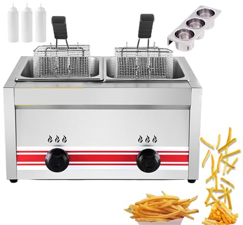 CZAOERXB Freidora Comercial de Acero Inoxidable, freidora de Doble Tanque de 20 l de Gran Capacidad, Olla freidora eléctrica con Control de Temperatura, encimeras para Papas Fritas, filetes
