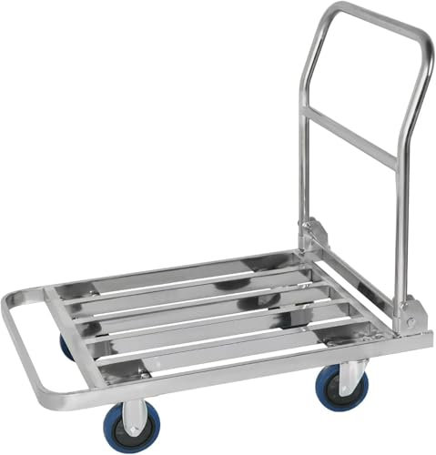 Carrello a spinta in acciaio inox resistente, pieghevole per trasporto di bagagli di grandi dimensioni, carrello a pianale con piattaforma scavata - 60 x 90 (60 x 90)
