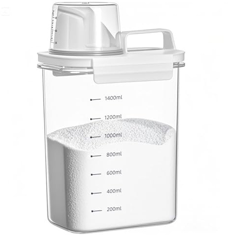 FORYNXHWIN 1800ML Luftdichter Waschmittelspender mit Messbecher, Waschpulver Aufbewahrungsbox, Waschpulverspender, Waschmittelbox Vorratsbehälter für Waschmittel Waschpulver