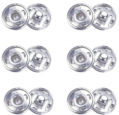 6 Sets Sew-On Snap Buttons - Press Buttons for Clothes,Snap Fasteners, Metal Press Studs Snaps Fasteners for Handbags,Clothes, Crafts(15mm)