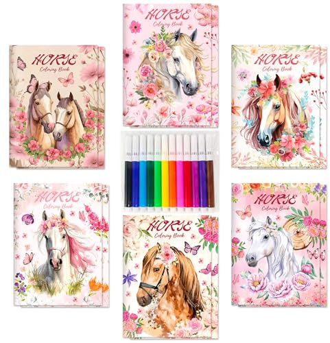 BACH AND BOUJEE 24 PCS Pferd Floral Malbuch Notizbuch DIY Pferd Geschenk für Pferd Party Pferderennen Derby Geburtstag Babydusche Brautdusche Hochzeit DIY Craft