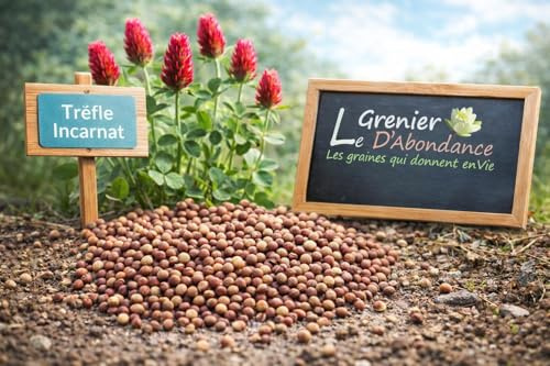 1000 graines à semer Bio - Le Grenier d'Abondance - TREFLE INCARNAT - Trifolium Incarnatum