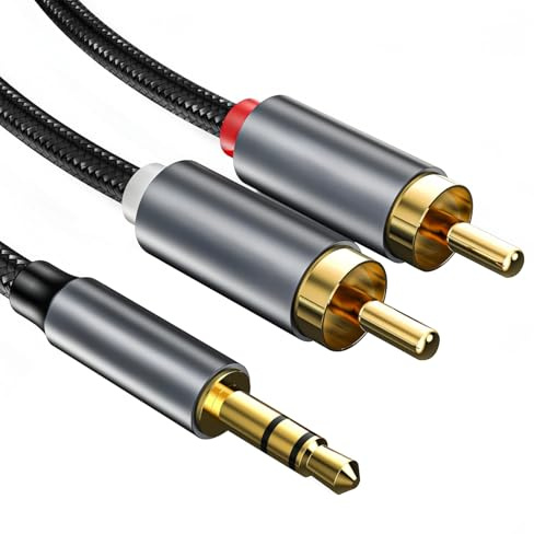 3.5mm Klinke auf Cinch Kabel, Cinch auf Klinke Audio Kabel 2m, Stereo Audio Y Splitter, 3,5mm Stecker zu 2x RCA Stecker für TV PC Smartphone MP3-Player Lautsprecher Verstärker Soundbar Heimkino Auto