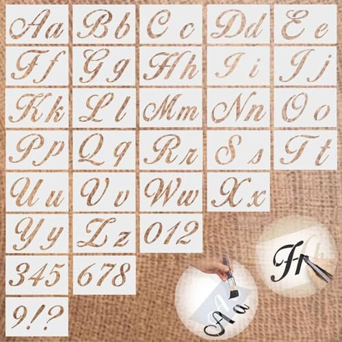 30 plantillas de letras y números grandes, reutilizables para pintar, plantillas de aerógrafo de plástico para pintura, letreros de madera, accesorios para manualidades, decoración (blanco 1)