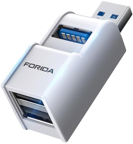 FORIDA 3 in 1 USB 3.0 Hub, Mini USB Hub Splitter mit Mehreren USB3.0 Adapter, 1 USBA 3.0 & zu 2 USB2.0 Out, Mutil Ports USB Verteiler für Laptop, MacBook, Flash-Laufwerk, Tastatur, Maus (Weiß) | USB-3.0-Splitter, Doppel-2.0-Ports-Hub, USB-Dongle für PC, Laptops, Tastatur, Weiß