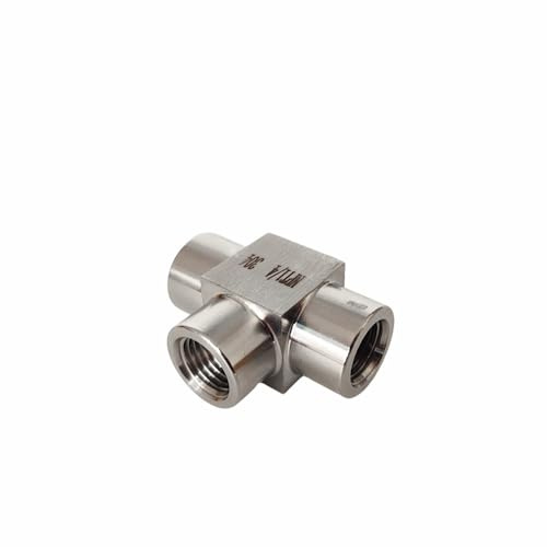 304 Stainless Steel 3-Way Tee Pipe Fittings, 1/4 NPT Female Threaded T-Shaped Square Pipe Fitting Street Tree Joint Connector, High-Pressure Resistant Run Tee Adapter for Water Gas Steam