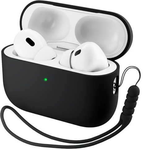 ORNARTO für AirPods Pro 3 Hülle Silikon mit Lanyard - Schwarz | Premium Flüssigsilikon, robuster PC-Kern, mit Lanyard, stoß- und kratzfest, große Farbauswahl