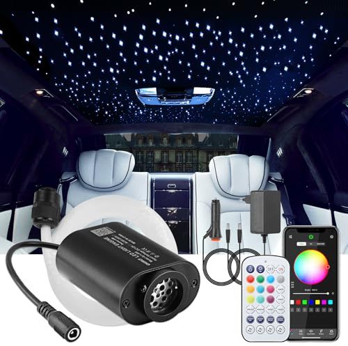 CHINLY 6W Twinkle Sternenhimmel Auto Glasfaser Licht, RGBW Bluetooth APP Fernbedienung, Musikaktivierung, 150pcs*0.75mm*2m Glasfaser-Deckenleuchten Kit für Auto/Decke/Kino/Zuhause