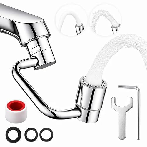 VEGOATY 2 rubinetti di prolunga multifunzionali girevoli: rubinetto rotante a 1080°, interruttore boost a due livelli, rubinetto girevole per bagno e cucina (argento)