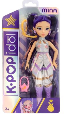K-POP IDOL Muñeca Mina Fashion Doll Estilo K-Pop Starlight, Cabello Morado con Coletas. 3 Accesorios para Crear Outfits Optimo para Fans a Partir de 3 Años de Edad