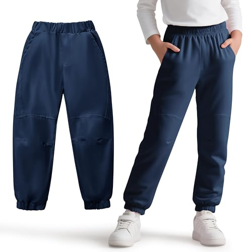 Keyck Wanderhose Jungen Mädchen Regenhose Wasserdicht Winddichte Jogginghose Atmungsaktiv Mesh Futter Trekkinghose Elastische Taille mit Taschen Outdoor Hose für Kinder Gr.122-128, Marineblau