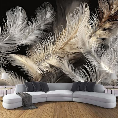 Retro-Feder Panorama Tapete Seide 150x105cm, Fototapete Boho-Stil, Wand Für Wohnzimmer Kinderzimmer Schlafzimmer Dekoration Poster Tapete, Beige