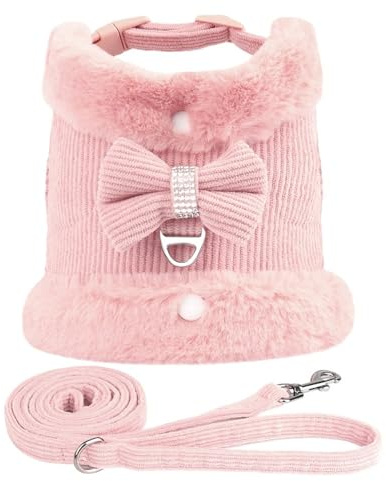 Harnais en Velours Doux Et Chaud avec Nœud Papillon pour Chien, Ensemble De Laisse pour Schnauzers, Chihuahuas, Carlins, Bouledogues, Yorkshire Terriers, Hiver,Un,XS
