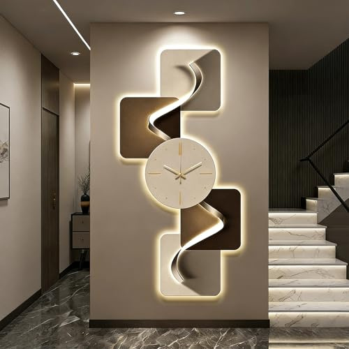 BEBANE Decorazione murale Artistica 3D, Orologio Moderno Astratto Geometrico, Decorazione murale con Illuminazione LED alimentata a Corrente, Adatta per Soggiorno(A,50 * 100cm/19.7 * 39.4in)
