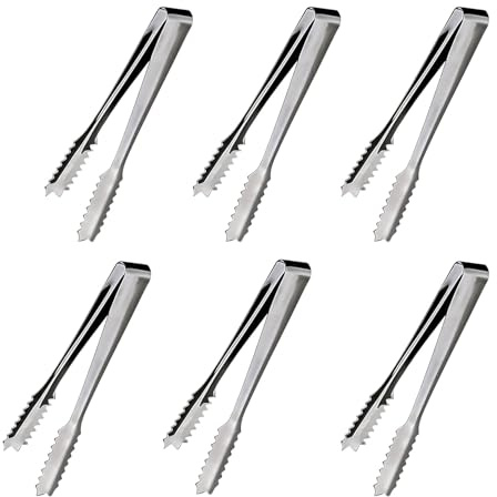 Pinzas de Hielo, 6 Pinzas de Acero Inoxidable para Hielo, Azúcar, Cubitos, Dulces y Servir - Pinzas para Dulces para Cocina,Banquete,Bodas,Bar,Parrilla Buffet（de Acero Inoxidable, Plata, 15cm）