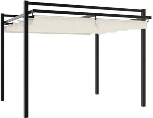 Favemtsl Tonnelle de jardin 3 x 3 m Pergola avec toit extensible Crème | Distributeur d'ombre flexible pour terrasse et jardin avec cadre en aluminium robuste et auvent réglable.