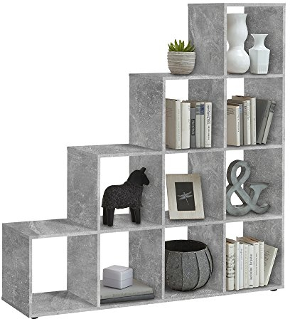 FMD Möbel, 248-002 Mega 2, Treppenregal Raumteiler Bücherregal Raumtrenner 10 Fächer, in Betongrau 138. 5 x 141. 5 x 32. 6 cm (BHT)