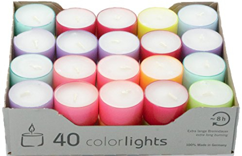 Wenzel-Kerzen Summer Edition Colorlights Teelichte mit Langer Brenndauer 100% Paraffin Bunt, Höhe 24 mm Durchmesser 38 mm