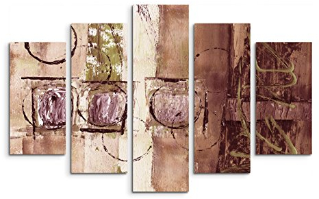 Paul Sinus Art 5 teiliges Wandbild auf Leinwand (Gesamt: H: 100cm B: 160cm) Keilrahmenbild Canvas Fotodruck Leinwandbild Leinwanddruck Kunstdruck Wandbild braun beige oliv Kreise