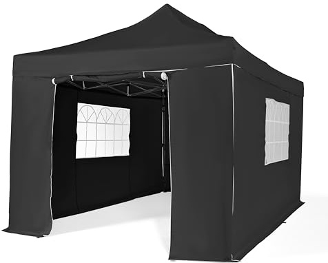All Seasons Gazebos 3x4.5m Heavy Duty Fully Waterproof Pop up Gazebo with 4 Premium Side Walls - Black