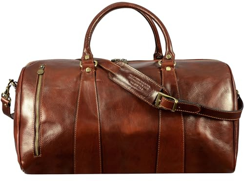 Borsa da Viaggio Uomo Pelle Vera Made in Italy – Borsone in Pelle Uomo con Tracolla Removibile – Borsone da Viaggio Ideale Come Bagaglio a Mano – Time Resistance (Marrone)