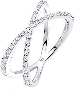 Elli Damen Echtschmuck Ring Wickelring X mit Zirkonia Kristallen in 925 Sterling Silber