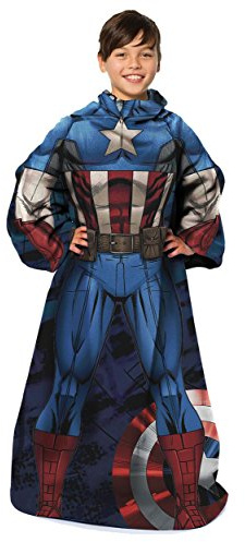 Marvel Bequemer Überwurf Decke mit Ärmeln, Aus 80% Polyester und 20% Baumwolle, Captain America, Youth-48 x 48 Inches