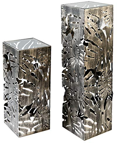 Casablanca Flora Colonne en métal Bruni avec Plateau en Verre Transparent 27 x 100 x 27 cm