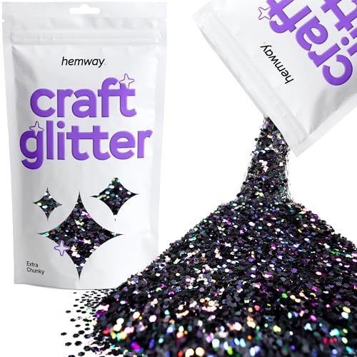 Hemway Schwarz Holographische Craft Glitter 100g 3,5 Unzen Extra-Chunky 1/24 0,040 1MM für Kunsthandwerk Tumblers Papier Glasdekorationen Verschönern