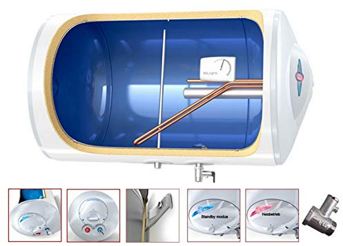 horizontal wandhängender Elektro Warmwasserspeicher Boiler 2000 Watt - 2fach emailliert Antikalk Beschichtung - 80 L Liter
