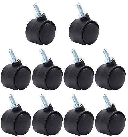 MroMax 1.15 Inch Swivel Caster Wheels 360 Degree Threaded Stem Caster Wheel, M6 x 15mm Black Tone 10pcs