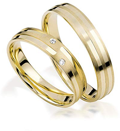 JC Trauringe Gold 333 Paarpreis Poliert & Matt I Traumhafte Eheringe breit 4 mm I Partnerringe Gelbgold mit Gravur in edler Schatulle I 2 Hochzeitsringe Herrenring & Damenring mit Steinen I J183