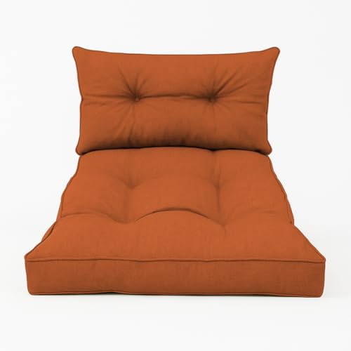 chilly pilley Loungekissen Rattansessel Auflagen Rattanpolster Rattan Lounge Set Gesteppt Sitzkissen Kissen Rückenlehne mit Keder Loungekissen (Set: 1x Sitzkissen 80x60x10, Rückenlehne 60x40, Orange)