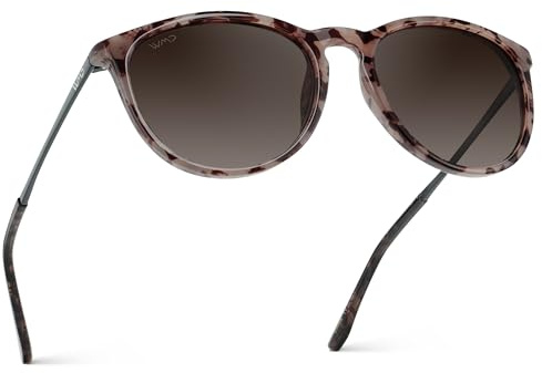 WearMe Pro Round Polarized Sunglasses for Women - UV400 Protection, Lightweight Tortoise Shell Frame, Vintage Retro Style (Beige Tortoise Frame/Brown Gradient Lens)