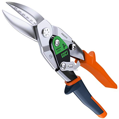 Presch Blechschere Rechts - Hochwertiges Trockenbau Werkzeug zum Blech Schneiden - Metallschere Rechtsschneidend Gebogen mit Hebelübersetzung - 250mm - Tin Snips