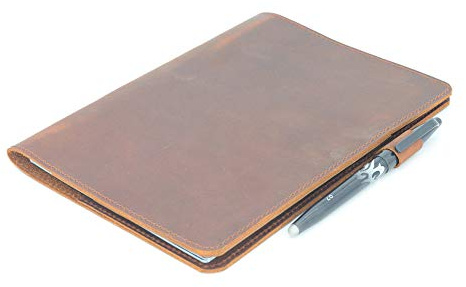 JJNUSA Notebook-Hülle, kompatibel mit Rocketbook, Smart Business, Distressed Echtleder Notebook-Hülle für Everlast, Fusion, Wave Moleskin A4 mit Stiftschlaufe und Kartenhalter Braun