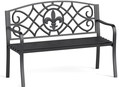 COSTWAY 2 Seater Garden Bench, Heavy-Duty Metal Frame Loveseat Furniture, Outdoor Patio Yard Park Lounger Chair Seats, 128 x 57 x 93cm