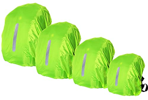 Exporee 4 Stück Regenschutz für Rucksack mit Reflektorstreifen, Wasser und Windabweisend Rucksackcover Regenüberzug für Kinder und Erwachsene, 4 Größen Geeignet für Volumen 8~55L