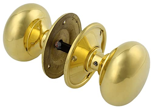A.B Hardware Victorian Cottage Style Polished Solid Brass Rim Knobs Lock Latch Set 40mm-65mm (50mm)