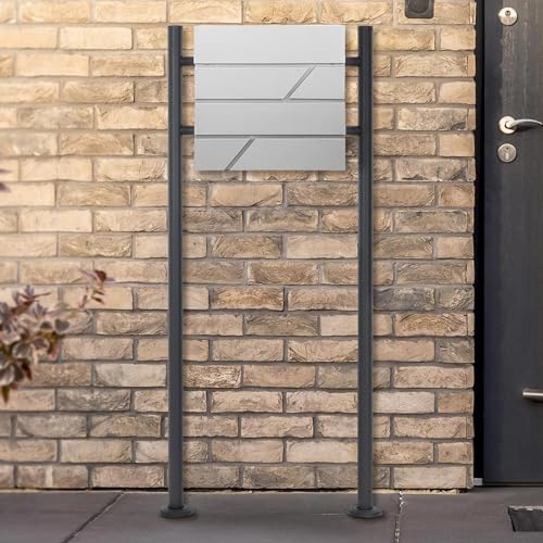 ECD Germany Standbriefkasten mit Zeitungsfach, Design Briefkasten mit Pfosten, Briefkastenanlage, Briefkastenständer Anthrazit Höhe 120cm, Postkasten Hellgrau 37x11x37cm, Edelstahl pulverbeschichtet