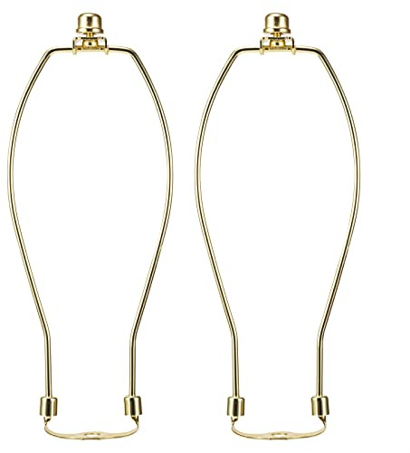 10 Inch Brass Lamp Harp Holder Kit Replacements with Finials and Detachable Saddle Bases, Light Duty, Saangseon Pack 2 DIY Lighting Accessories Horn Frame Lamp Shade Brackets