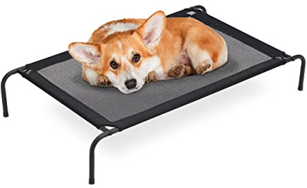 Relaxdays Cama Perros Exterior, Tumbona elevada para Mascotas, hasta 35 kg, 19 x 111 x 65 cm, Jardín y Camping, Negro