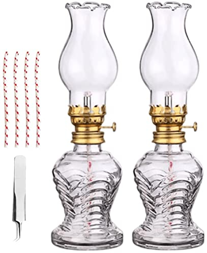 Lanmiya Lampade a olio per interni UK, lanterna trasparente a cherosene, 2 set classici con paralume in vetro e 4 stoppini in cotone, lampada da camera vintage, illuminazione di emergenza per interni