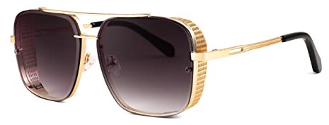 FEISEDY Sunglasses Mens Women Vintage Aviator Square Trendy Metal Steampunk Fishing Driving Sun Glasses B2894